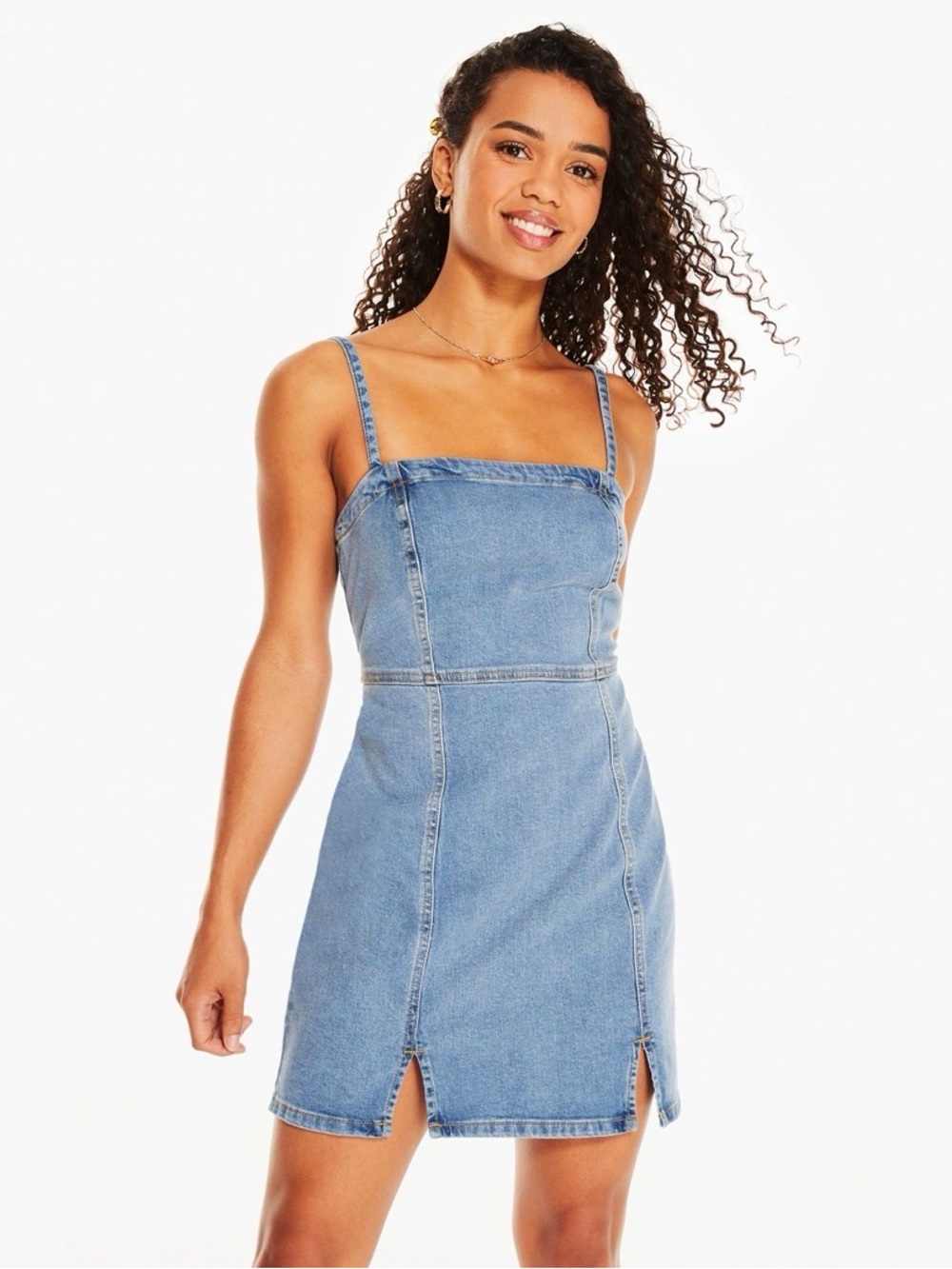 Aeropostale Women’s Light Blue Denim Stretch Dress with Slim Straps